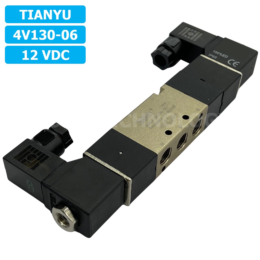 4V130-06 12VDC โซลินอยด์วาล์ว คอยล์ 2 ข้าง 5/3 Double coil Solenoid Valve Pneumatic TIANYU 4V-130-06