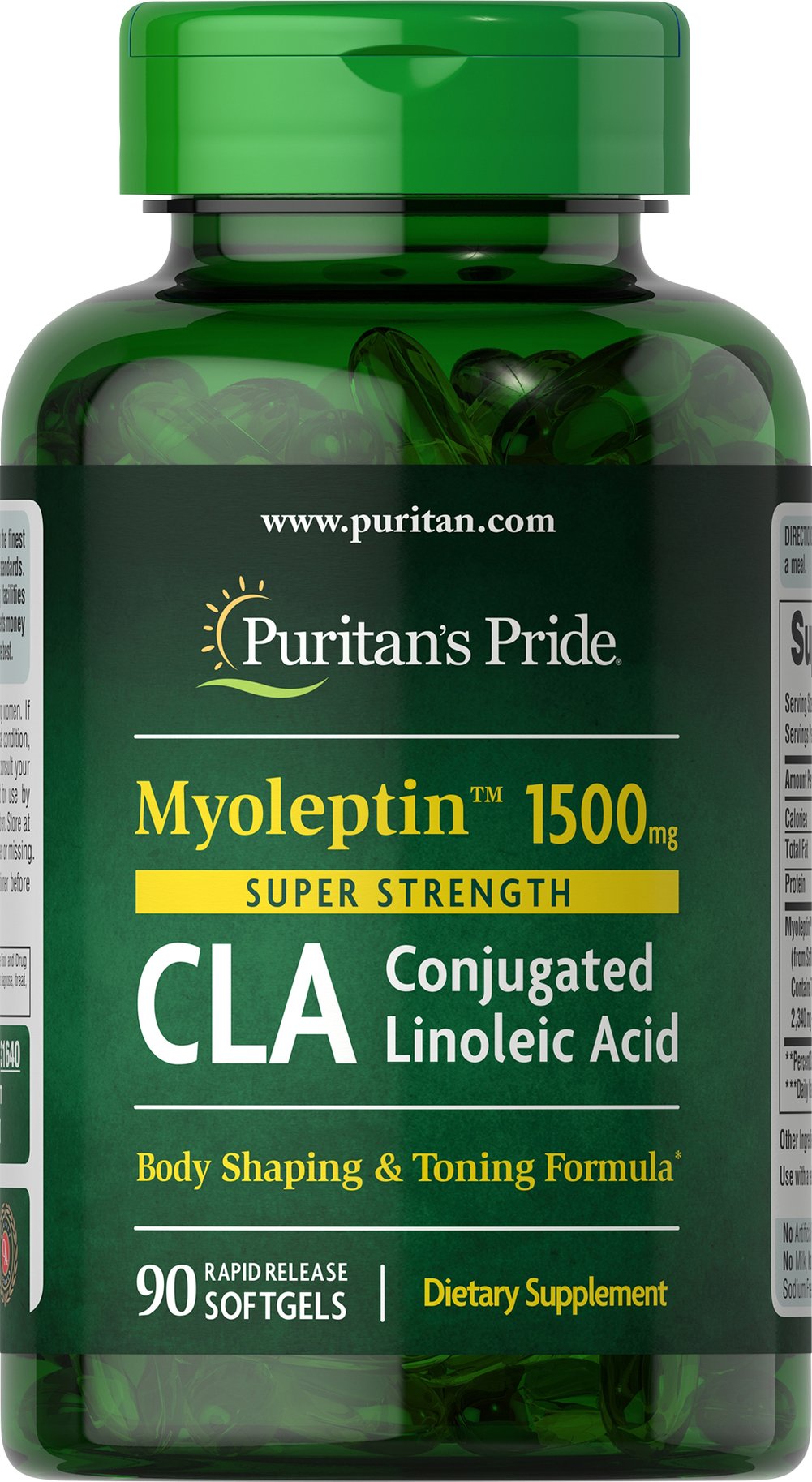 สูตรเข้มข้น Puritan's pride Super Strength Myo-Leptin CLA 1500 mg 90 softgels Conjugated Linoleic Acid ช่วยเผาผลาญ