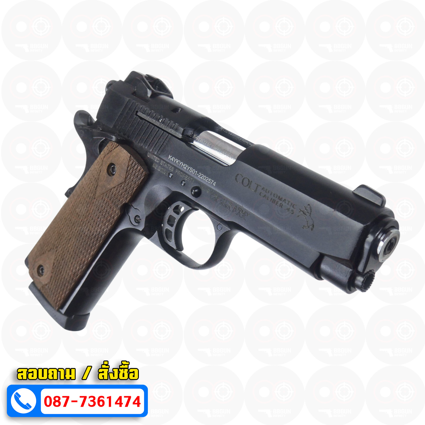 แบลงค์กัน KUZEY M1911 COLT'S DEFENDER SERIES 90 สีดำ 4 นิ้ว ด้ามไม้ Blank Gun