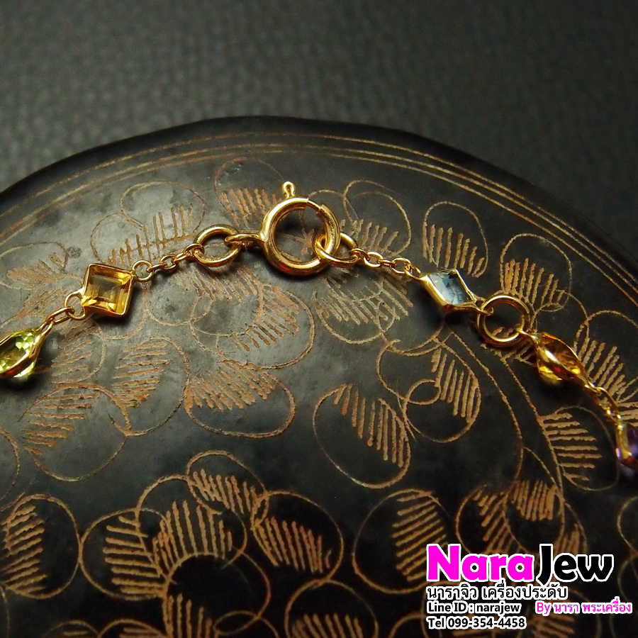 สร้อยข้อมือ ประดับพลอยแท้ 5 สี พลอยเจียระไนแฟนซีสไตล์ ออกมามีความโดดเด่น ดูมีสไตล์ สวยสะดุดตา