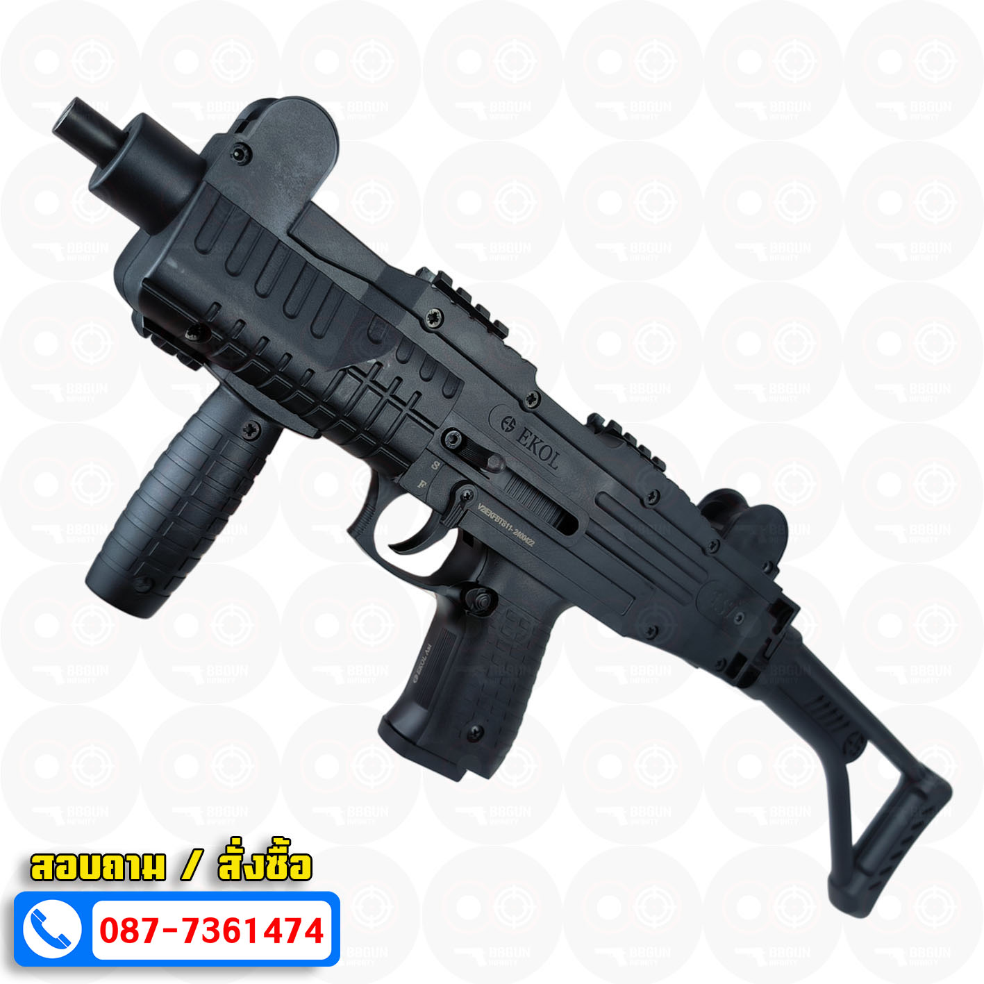 แบลงค์กัน อูซี่ EKOL ASI UZI Semi - Full Auto 9 mm. P.A.K. Blank gun สีดำ (แถม 2 แม็กกาซีน)