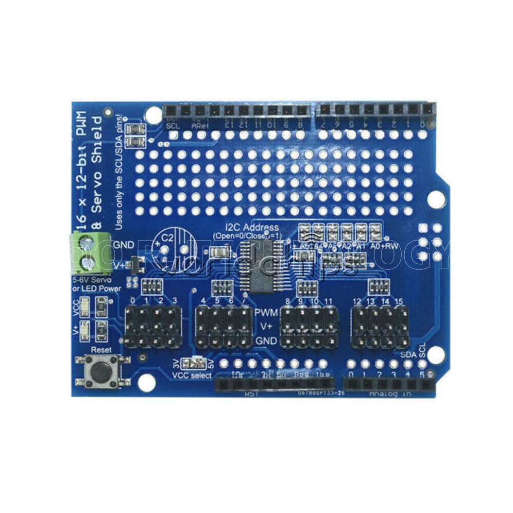 (1ชิ้น) AA174 โมดูลขับ Servo 16 ช่อง 12 bit แบบ PWM Servo ติดต่อแบบอินเตอร์เฟส I2C ใช้ IC Driver เบอร์ PCA9685 ในการควบคุม Servo Driver Module Shield 16 Channel 12-bit PWM I2C interface PCA9685