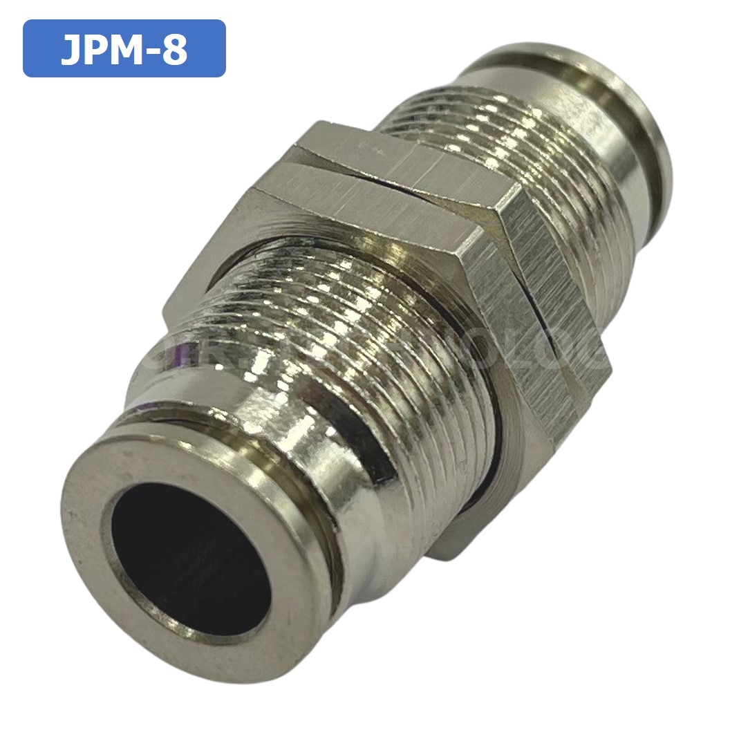 (1ชิ้น) JPM-8 ข้อต่อลม สแตนเลส 2ทาง เกลียวนอก STAINLESS 2 Way Bulkhead Union JPM Pneumatic Air Connector Fitting ข้อต่อลมสแตนเลส สำหรับ สายลม 8x5mm