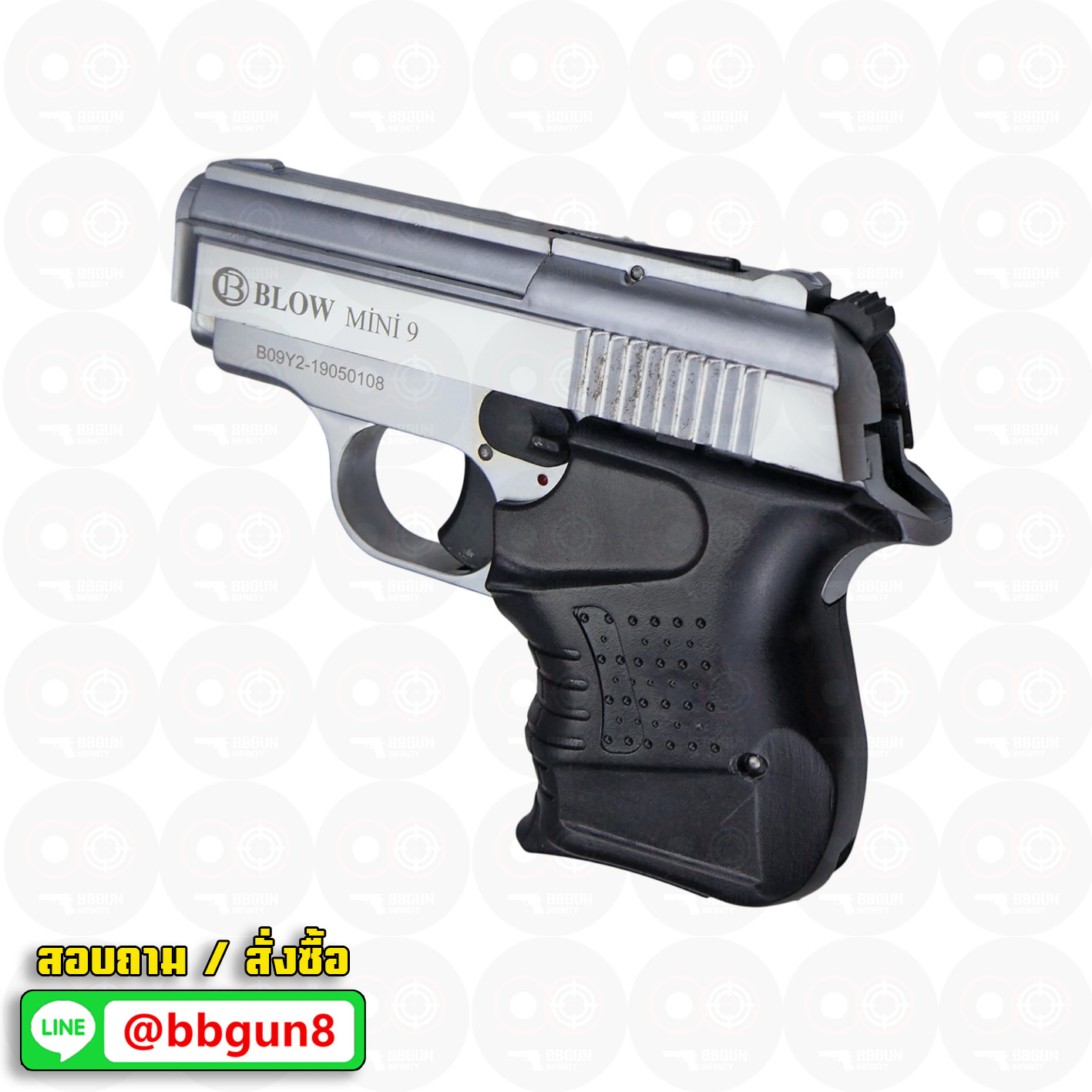 แบลงค์กัน BLOW MINI 9 MATTE CHROME เงินด้าน BLANK GUN ( 2 แม็กกาซีน+กล่องใส่ปืน )