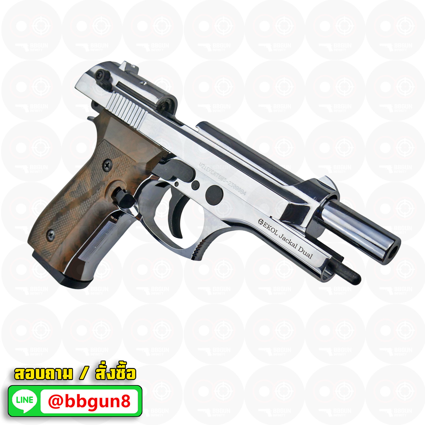 แบลงค์กัน EKOL JACKAL DUAL Full Auto 5 นิ้ว สีเงินเงา Blank Gun (แถมกล่องใส่ปืน แม็กกาซีน 2 อัน)