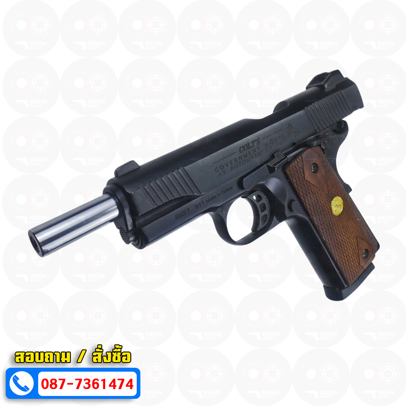 แบลงค์กัน KUZEY M1911 COLT GOVERMENT 100 Year สีดำ 5 นิ้ว blank gun ด้ามไม้