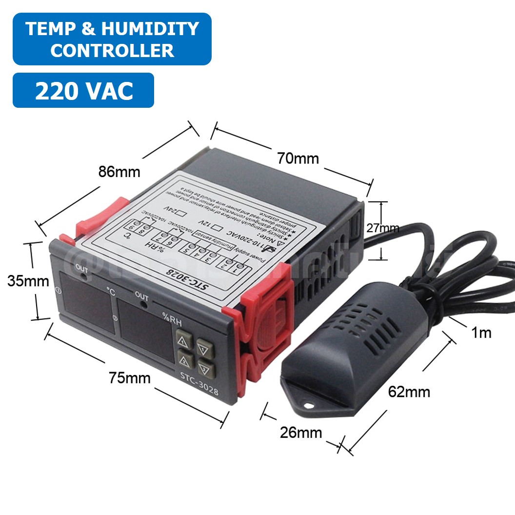 STC-3028 12VDC/24VDC/220VAC เครื่องควบคุมอุณหภูมิและความชื้น Dual Digital Temperature and Humidity Controller