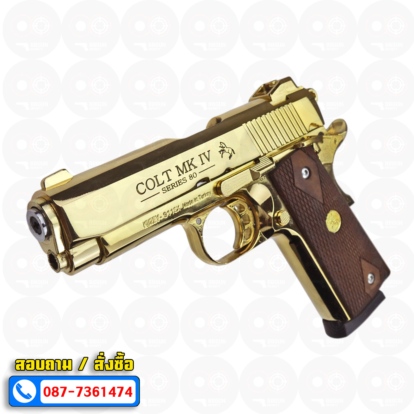 Blank Gun KUZEY M1911 COLT MK IV SERIES 80 ลำกล้อง 4 นิ้ว สีทอง แบลงค์กัน ด้ามไม้
