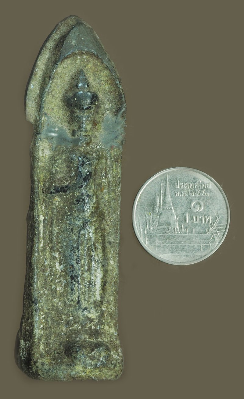 *40445 (พระมีซ่อม)พระร่วงยืนสองหน้า กรุวัดพระศรีมหาธาตุลพบุรี เนื้่อชินเชียว (สภาพหักซ่อม) หายากไม่ค่อยพบเจอ 13