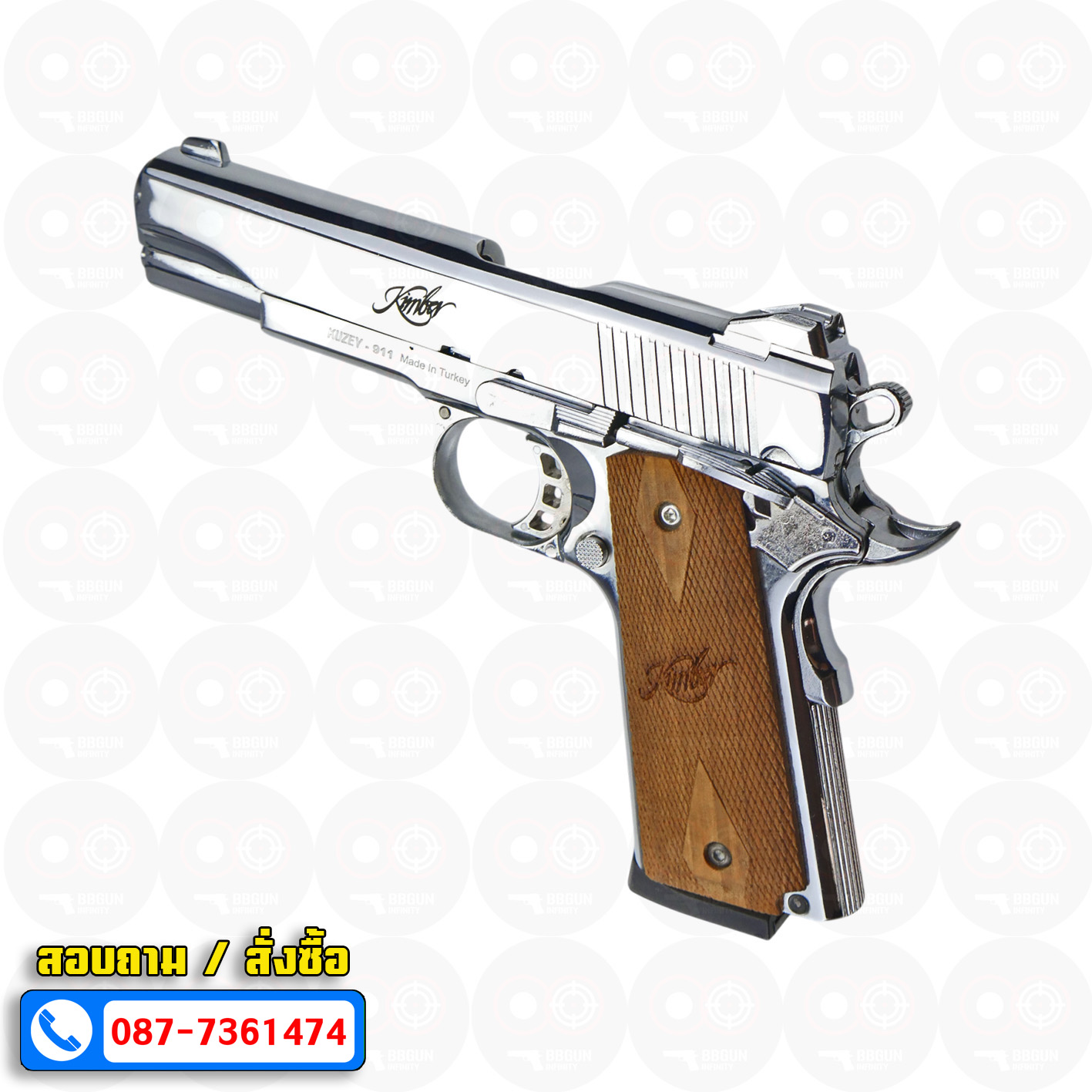 KUZEY M1911 KIMBER ลำกล้อง 5 นิ้ว blank gun สีเงินเงา แบลงค์กัน (แถมกล่องใส่ปืน)
