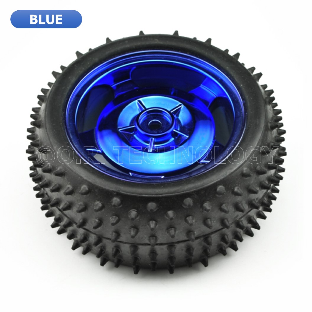 (1ชิ้น 1ล้อ) ND031 ล้อยางวิบากหนาม ล้อหนาม ล้อรถ ล้อรถหุ่นยนต์ ล้อประกอบรถ ล้อรถของเล่น สีน้ำเงิน ขนาด 85MM Large Robot Smart Car Wheel, หน้ากว้าง 38MM Width Surface (Blue)