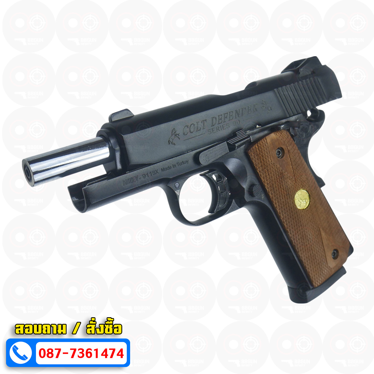 แบลงค์กัน KUZEY M1911 COLT'S DEFENDER SERIES 90 สีดำ 4 นิ้ว ด้ามไม้ Blank Gun