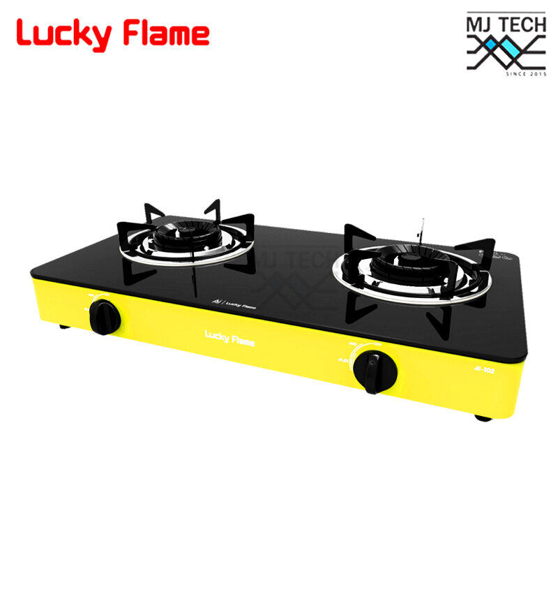 LUCKY FLAME เตาแก๊สตั้งโต๊ะ 2 หัวเตา หน้ากระจก รุ่น AI-102