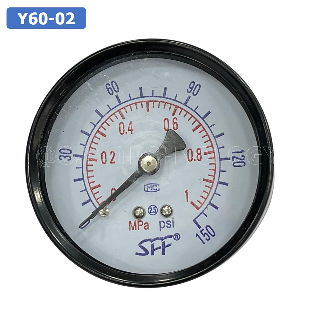 (1ชิ้น) Y60-02 เครื่องวัดความดัน มิเตอร์วัดความดัน Meter Pressure Gauge Y60 ขนาด diameter 60mm เกลียว 1/4"