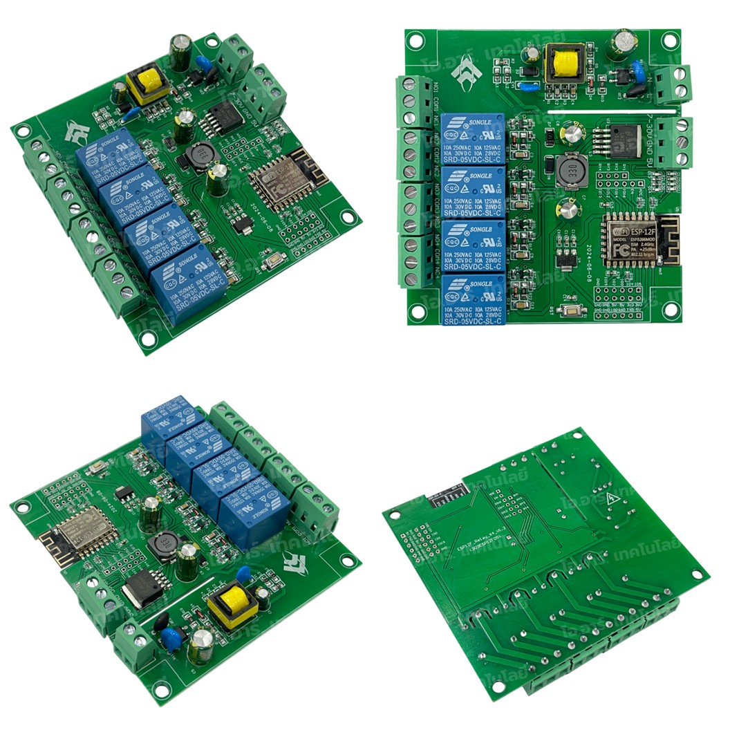 ESP12F-Relay-X4 บอร์ด ESP8266 พร้อมรีเลย์ 4 ช่อง AC/DC 220VAC/7-30VDC ESP12F WiFi Bluetooth 4 Channel Relay module Development board