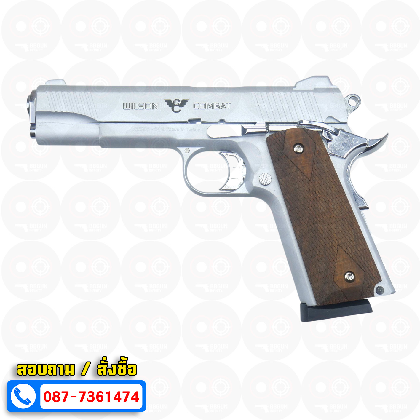 Blank Gun KUZEY M1911 WILSON COMBAT เงินด้าน 5 นิ้ว แบลงค์กัน ด้ามไม้