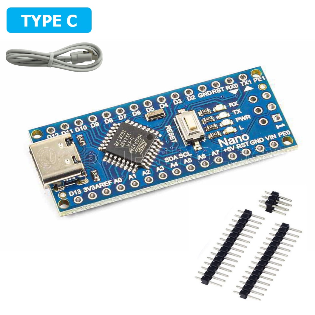 (1ชิ้น) AH031 บอร์ด Arduino Nano V3.0 พร้อมสาย ATmega328P CH340 CH340G Type-C แบบยังไม่บัดกรีขา Unsoldered