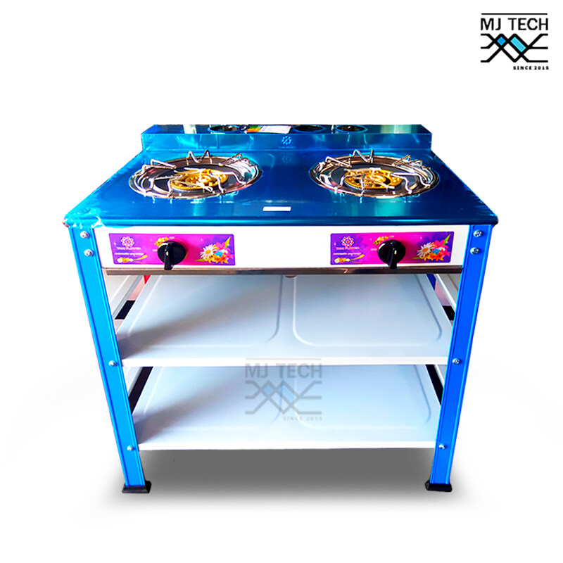 THAI FLOWER เตาแก๊ส หัวเตาคู่ 2 ชั้น โครงสี หน้าสแตนเลส หัวเตาเหล็กหล่อ รุ่น TF-628