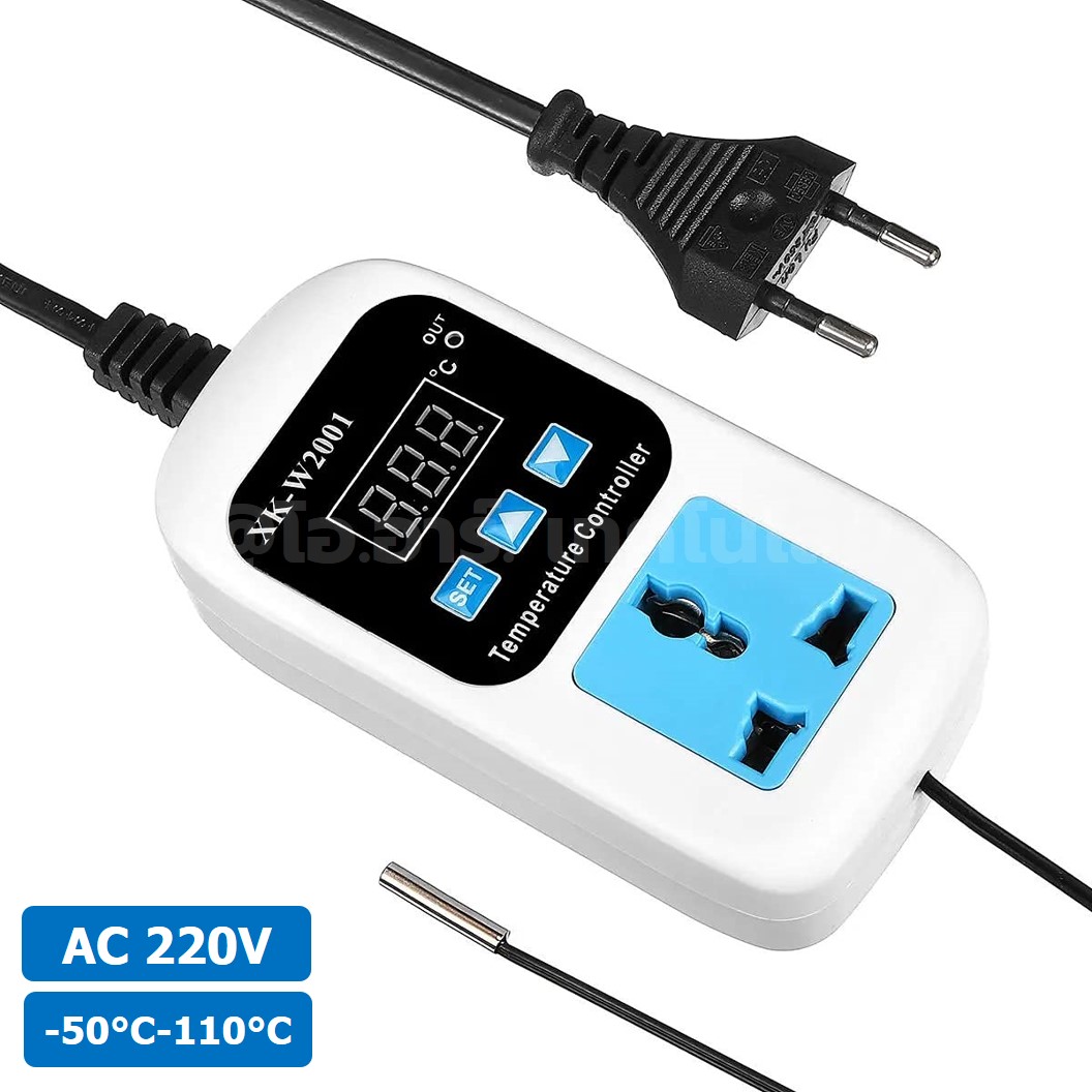XK-W2001/XK-W2008 220VAC ปลั๊กควบคุมอุณหภูมิ/ปลั๊กควบคุมความชื้น Digital Temperature Controller / Humidity Controller เครื่องควบคุมอุณหภูมิตู้ฟักไข่ เครื่องควบคุมอุณหภูมิ/เครื่องควบคุมความชื้น (-50°C-110°C) / (0-100%RH)