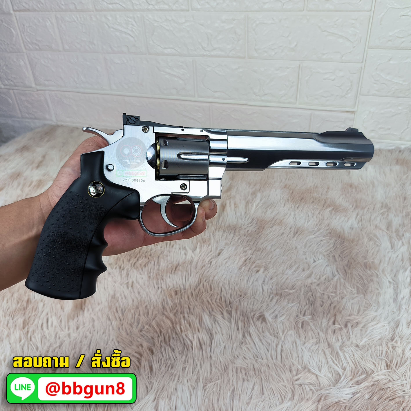 บีบีกันลูกโม่ WinGun 702S ลำกล้อง 6 นิ้ว Co2 Revolver (Silver) กริ๊ปมือสีดำ