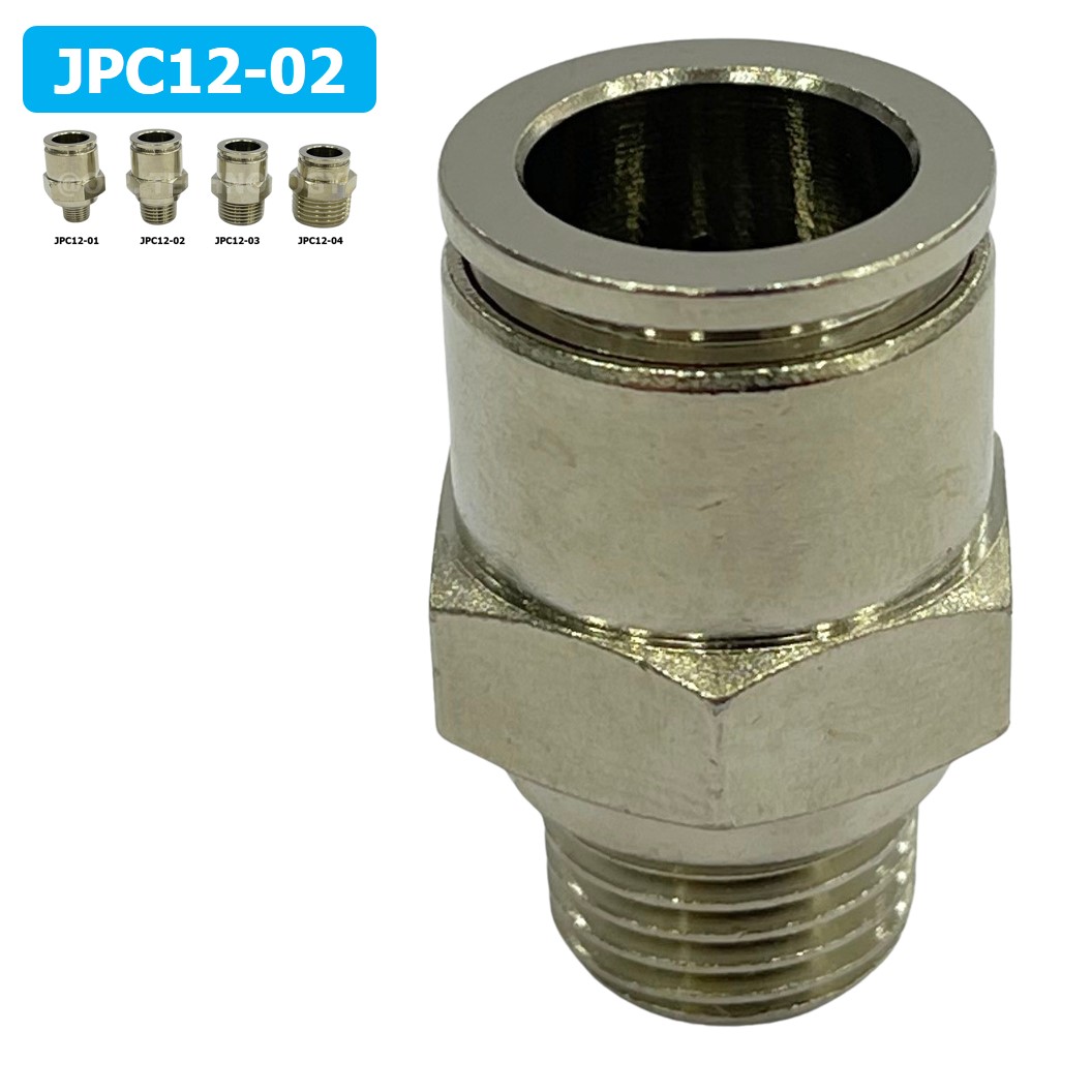 (1ชิ้น) JPC12-02 ข้อต่อลมสแตนเลสเกลียวนอก ข้อต่อลมเกลียวนอก ข้อต่อลม สแตนเลส STAINLESS Male Thread Straight Quick Connector Fitting