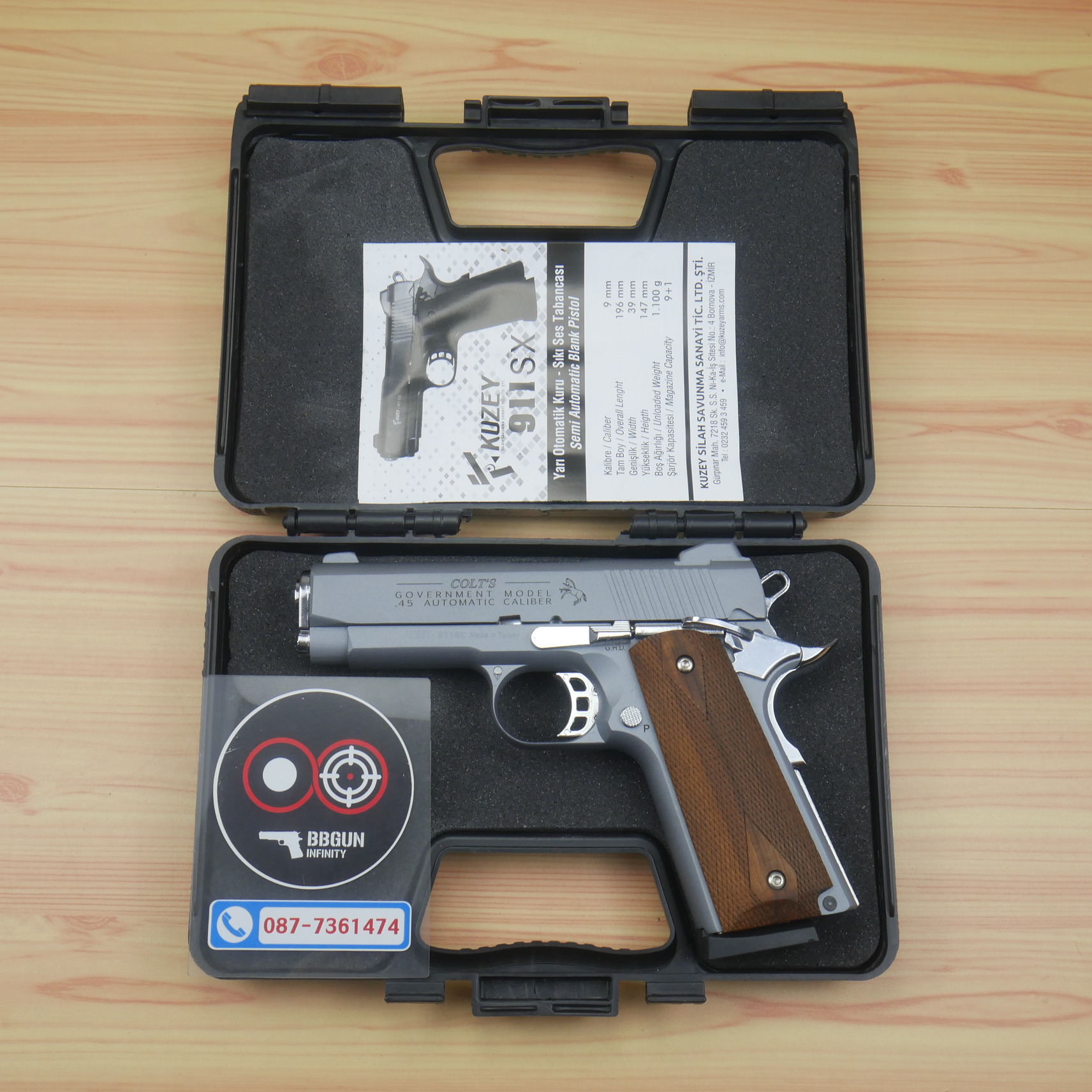 แบลงค์กัน KUZEY M1911 COLT GOVERMENT 100 Year สีสโมค 4 นิ้ว ด้ามไม้ blank gun