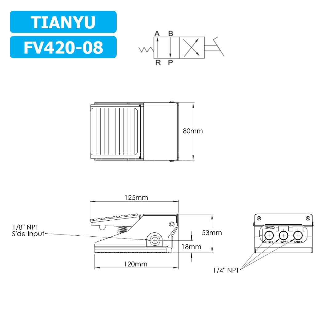 (1ชิ้น) FV420-08 เท้าเหยียบลม วาล์วเท้าเหยียบ สวิทซ์เท้าเหยียบลม Air Foot Switch Valve Pneumatic TIANYU