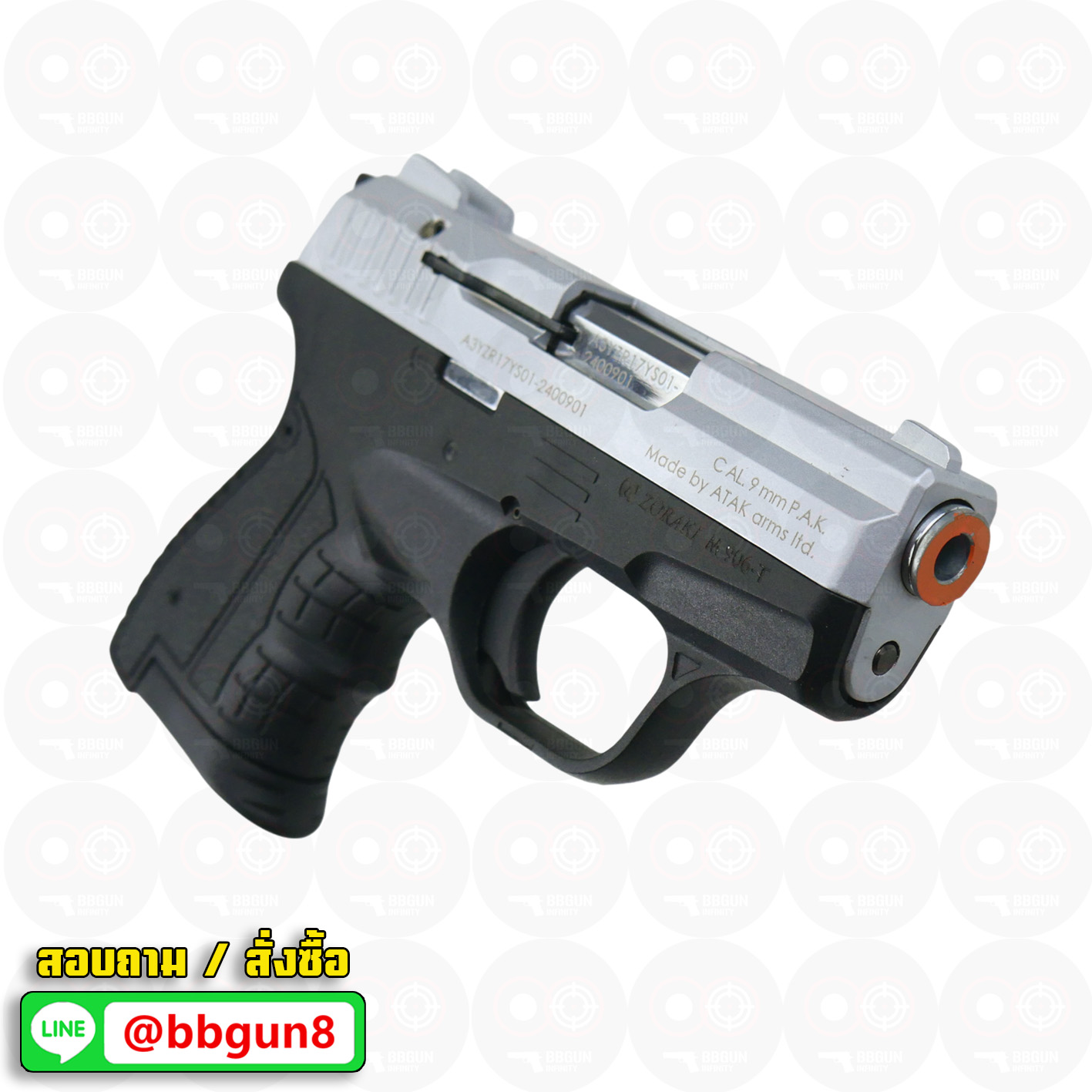 Blank GUN Zoraki M 906 - T สีเงินด้าน แบลงค์กัน (แถมกล่องใส่ปืน) รอบ EU ปลายส้ม