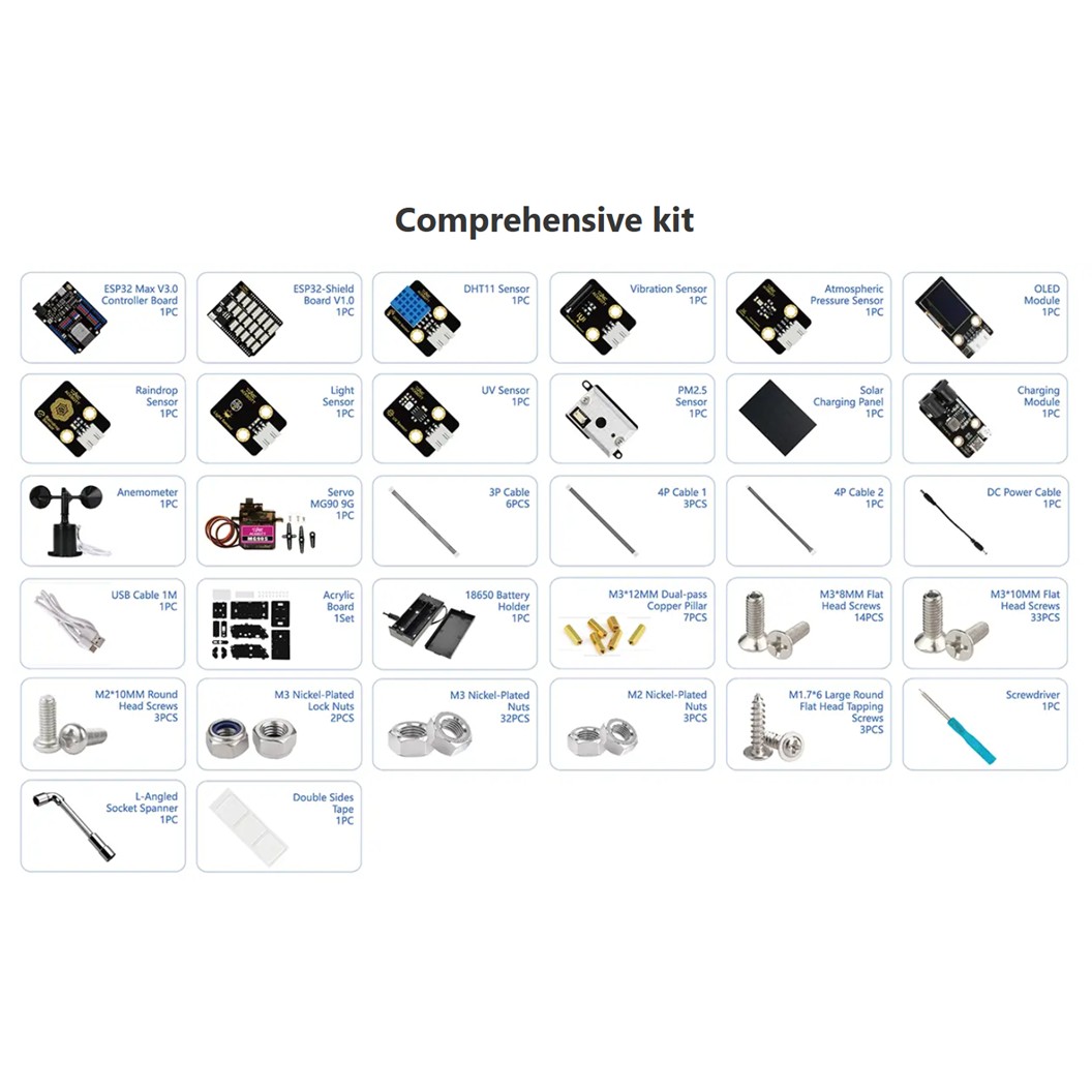 QE011 ACEBOTT IOT Weather Station Starter Kit ชุดวัดสภาพอากาศ ESP32 STEAM Education Wind Speed Temperature Humidity Monitor Weather Forecast and Barometer for ESP32 Compatible With Arduino