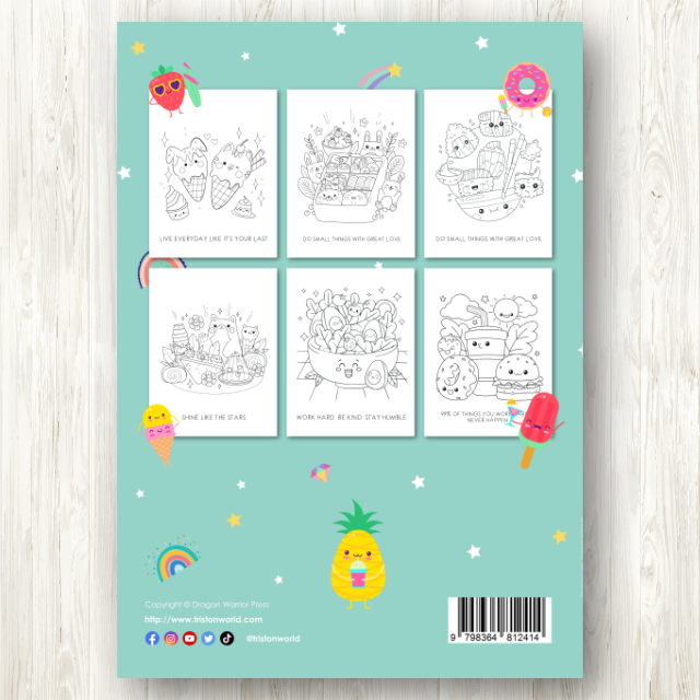 สมุดระบายสีอาหารสุดน่ารัก Kawaii Food Coloring Book พร้อมคำคมสร้างแรงบันดาลใจ
