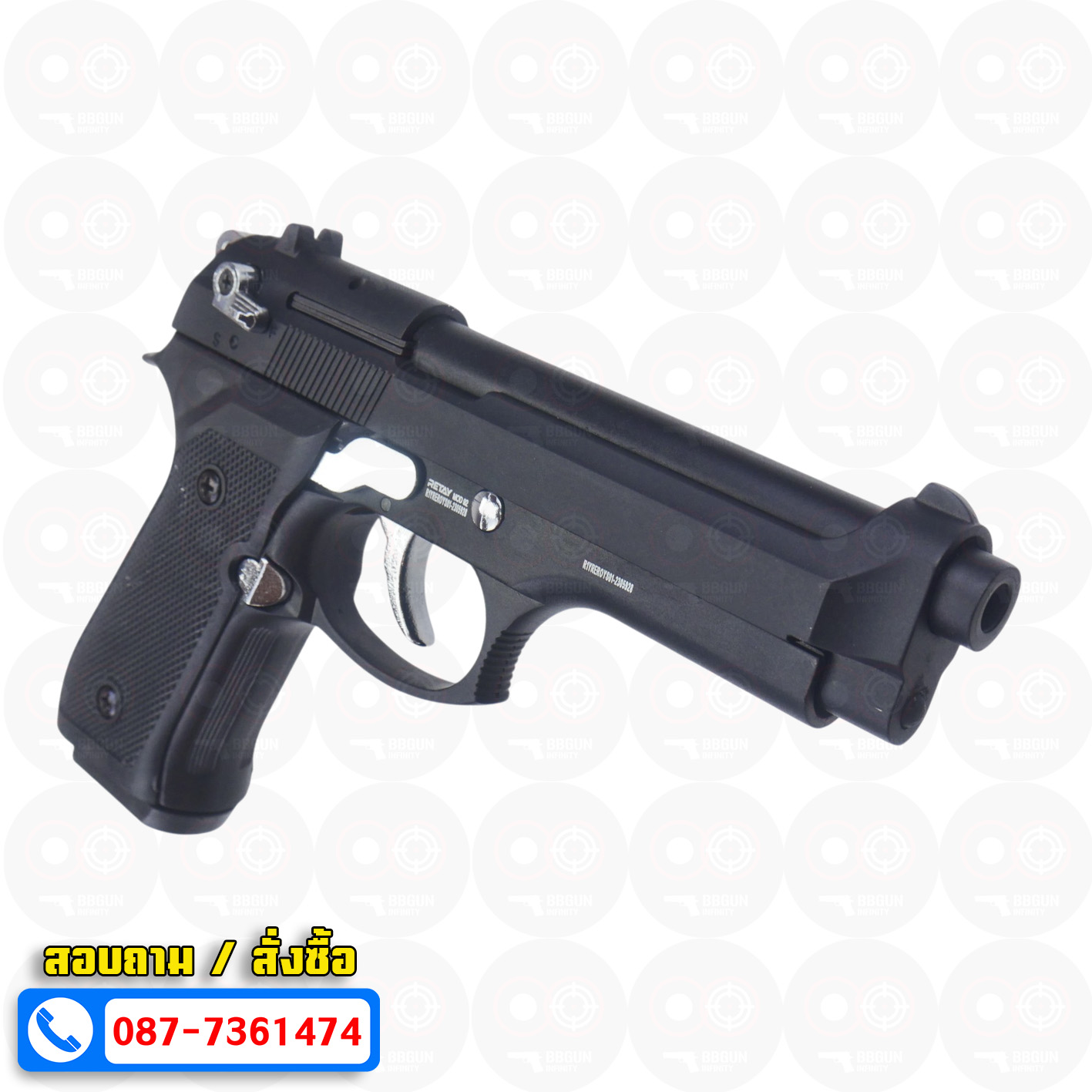 แบลงค์กัน Retay mod 92 black chrome blank gun Beretta M92 รีเท บาเร็ตต้า เอ็ม 92 สีดำ ไกเงิน