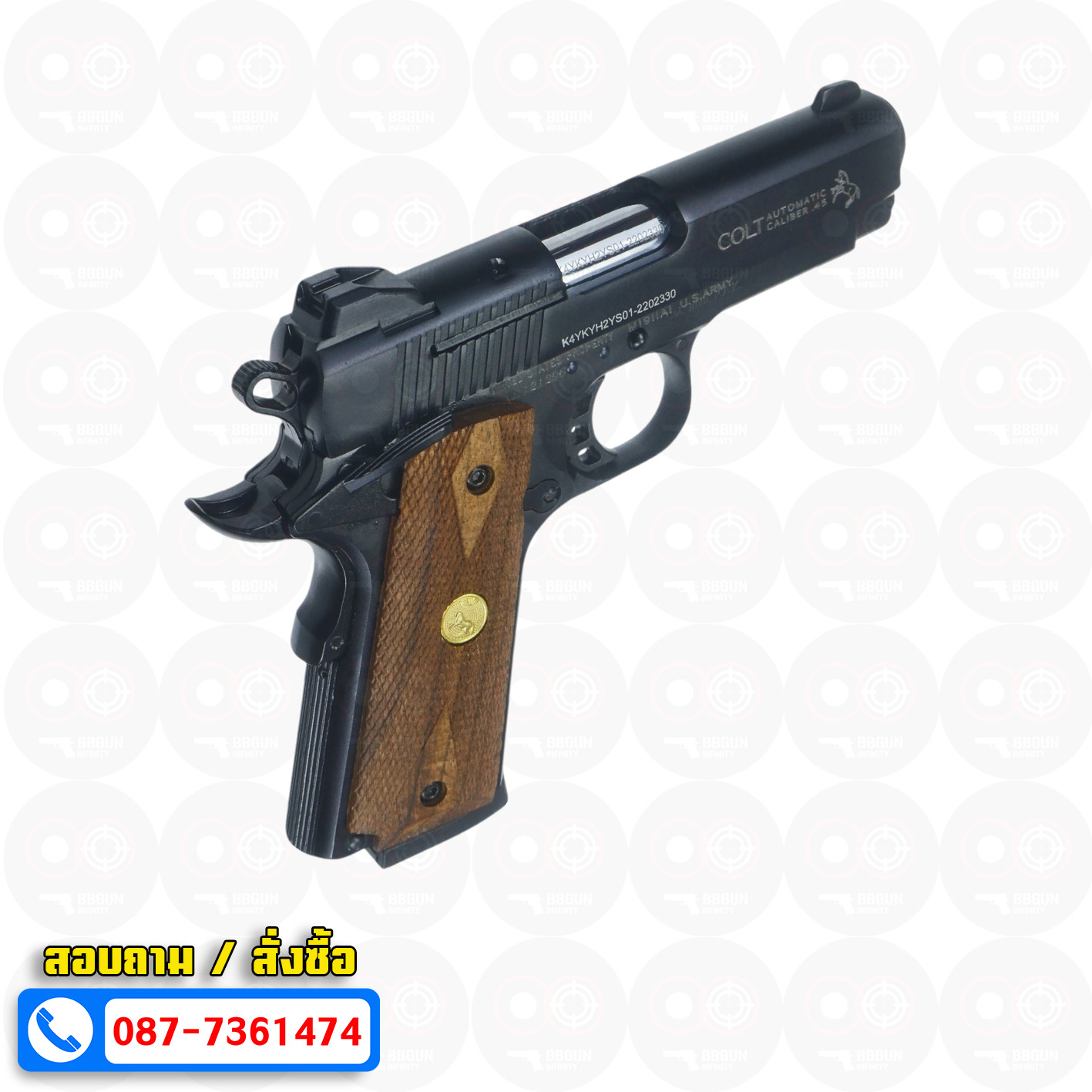 แบลงค์กัน KUZEY M1911 COLT'S DEFENDER SERIES 90 สีดำ 4 นิ้ว ด้ามไม้ Blank Gun