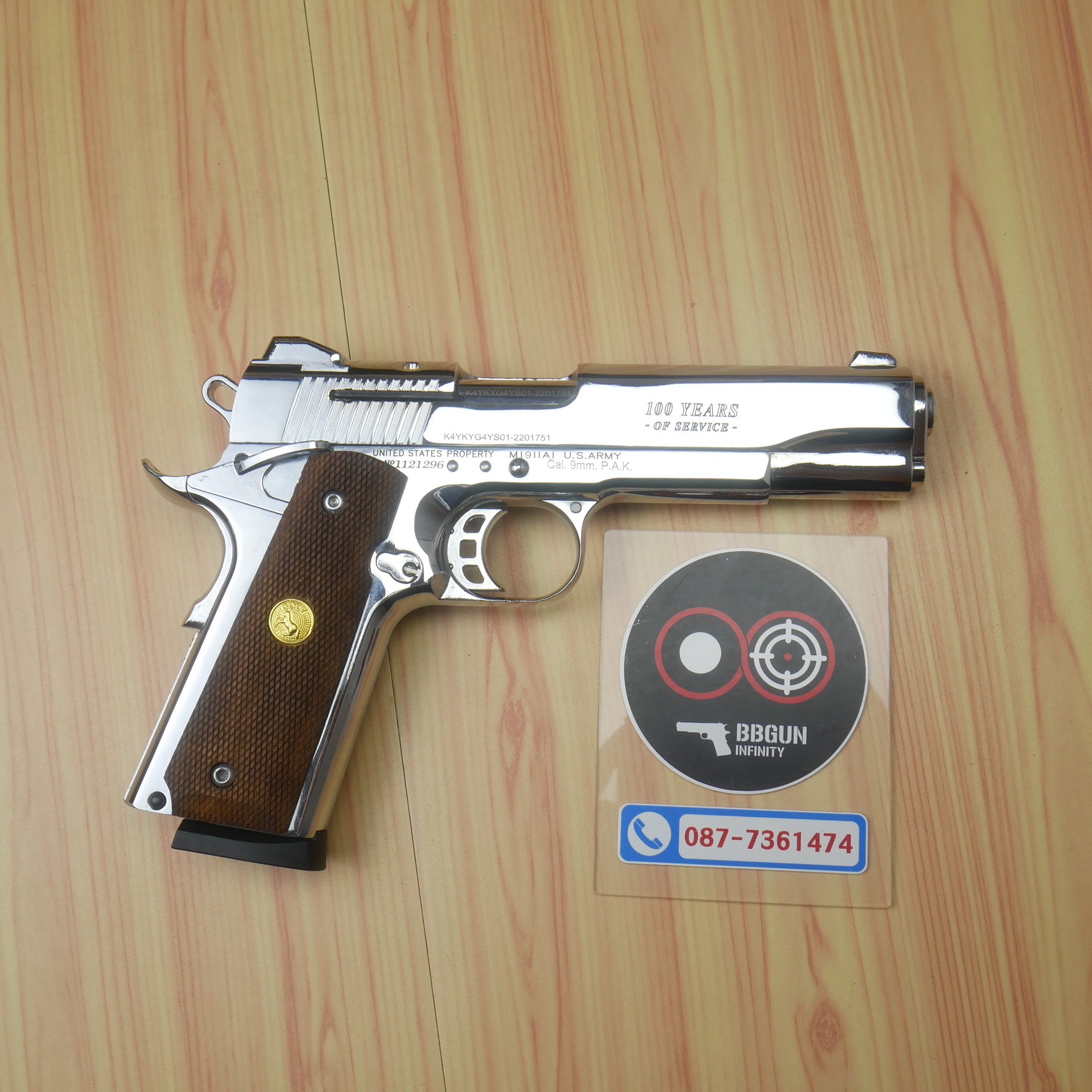 แบลงค์กัน KUZEY M1911 Colt 100 ปี ลำกล้อง 5 นิ้ว blank gun สีเงินเงา