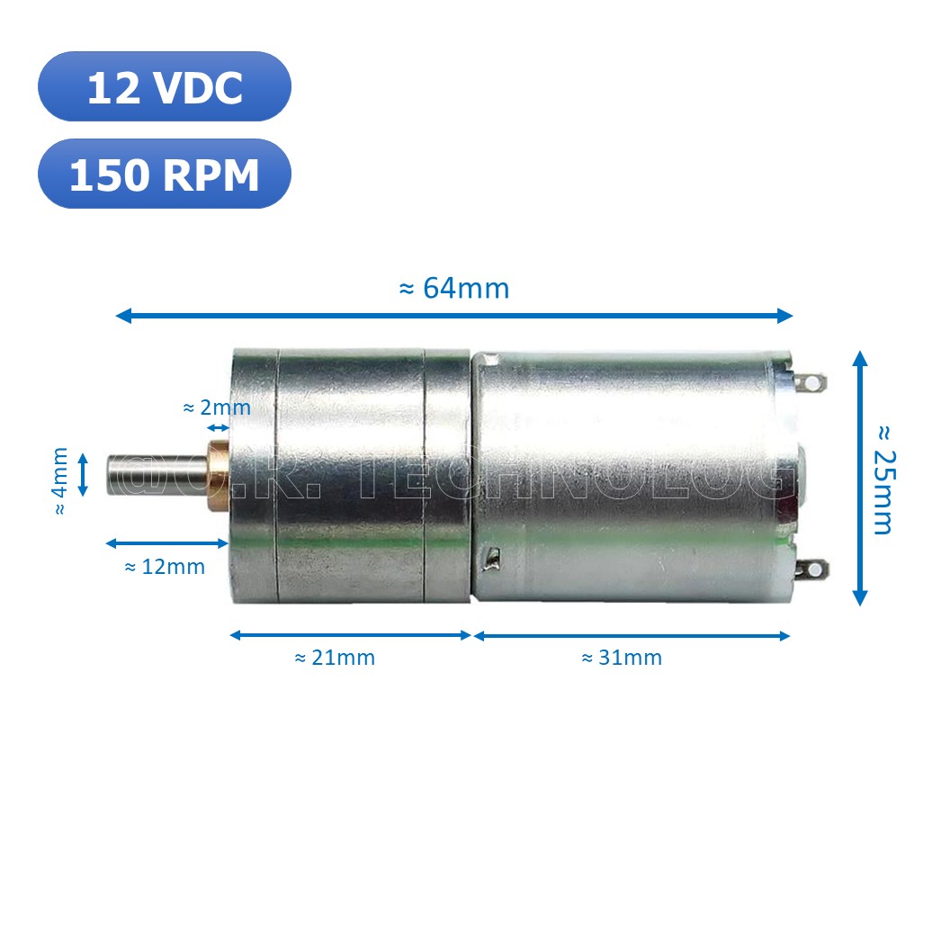 (1ชิ้น) JB359 มอเตอร์ มอเตอร์เกียร์ มอเตอร์อเนกประสงค์ 25GA-370 12VDC 150RPM DC Gear Motor (Shaft D, 4mm)