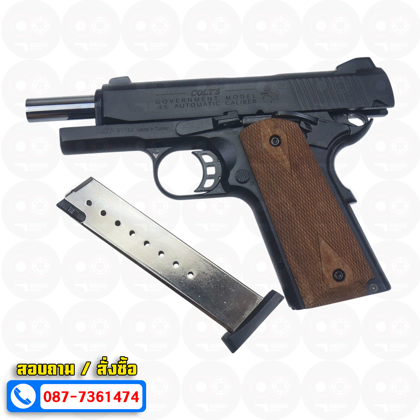 แบลงค์กัน KUZEY M1911 COLT GOVERMENT 100 Year สีดำ 4 นิ้ว blank gun ด้ามไม้