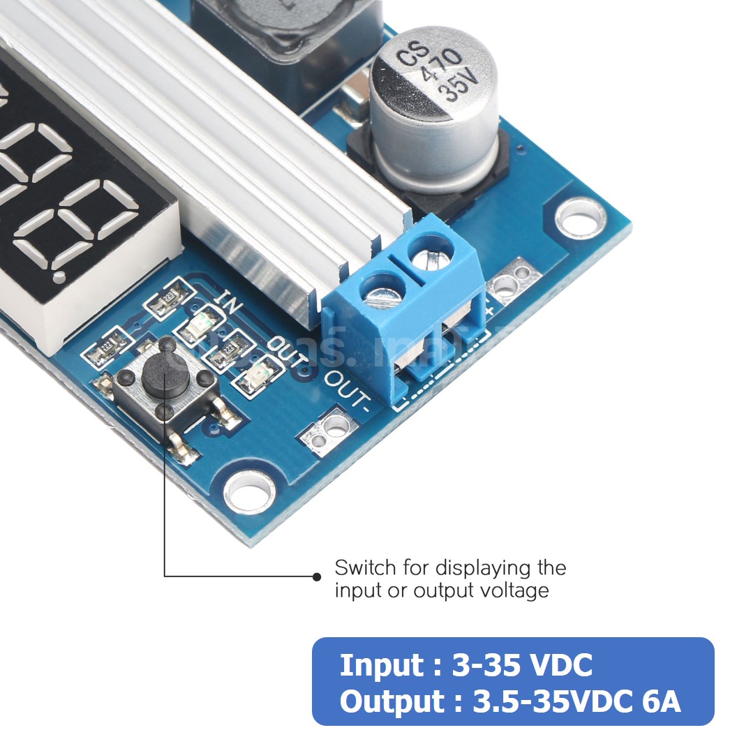 (1ชิ้น) NA463 โมดูลลเพิ่มแรงดันไฟ 3-35VDC to 3.5-35VDC 6A 100W Adjustable Step up Module with Digital Display Voltmeter