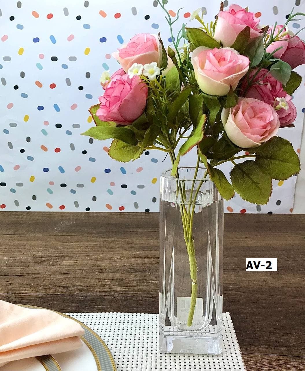 AV-2 แจกันอคิลิคใสลายทางก้นหนา