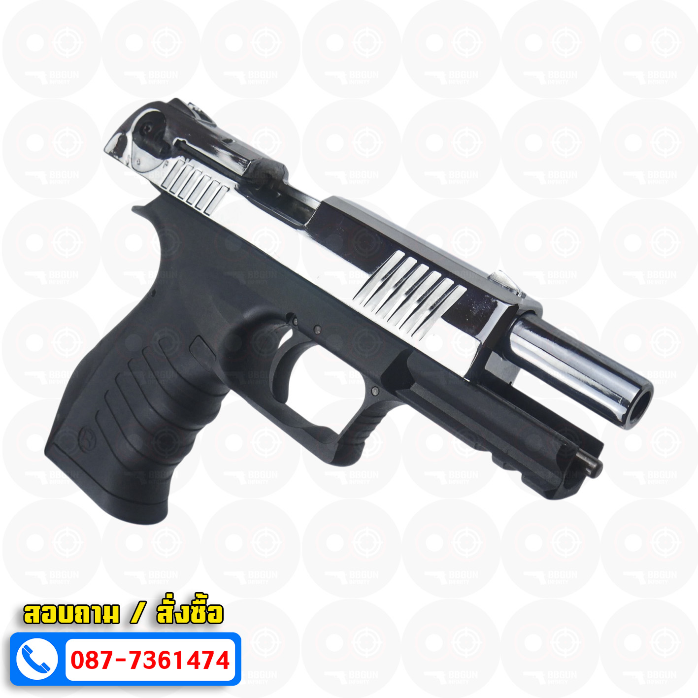 แบลงค์กัน BLOW TR 92 AUTO สีเงินเงา SHINY CHROME Blank Gun ( 2 แม็กกาซีน + กล่องปืน )