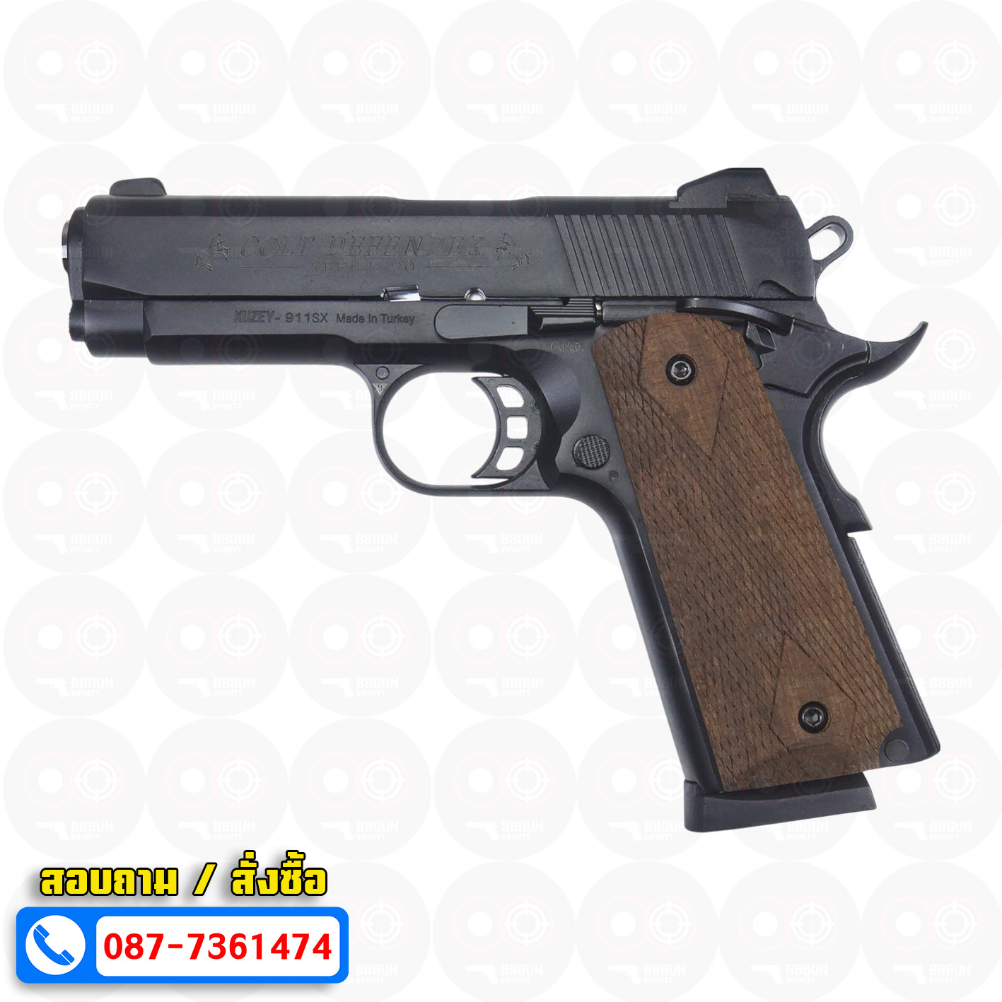 แบลงค์กัน KUZEY M1911 COLT'S DEFENDER SERIES 90 สีดำ 4 นิ้ว ด้ามไม้ Blank Gun