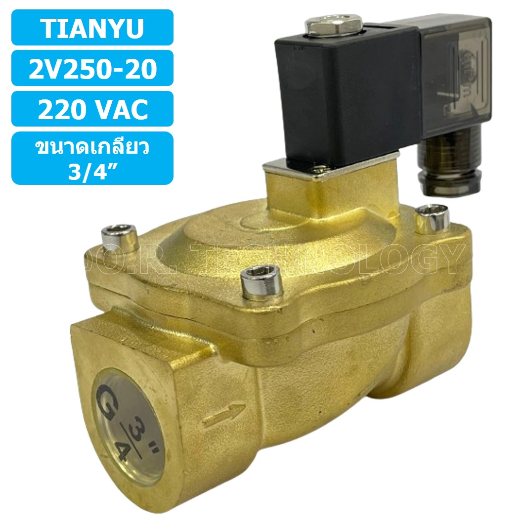 (1ชิ้น) 2V250-20 220VAC โซลินอยด์วาล์ว 2 ทาง แบบ วาล์ว 2 ทาง Solenoid valve 2 way AC 220V ขนาดเกลียว 3/4"