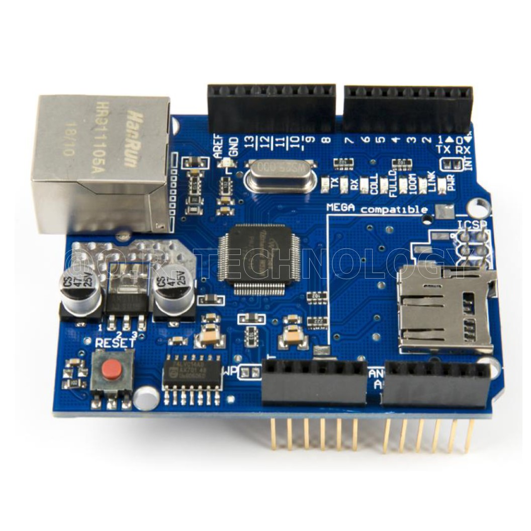 (1ชิ้น) AA009 Ethernet Shield W5100 บอร์ดต่ออินเตอร์เน็ต บอร์ดต่อสายแลน สำหรับ Arduino UNO R3 ATMega 328 1280 MEGA2560 พร้อมช่อง Micro SD card