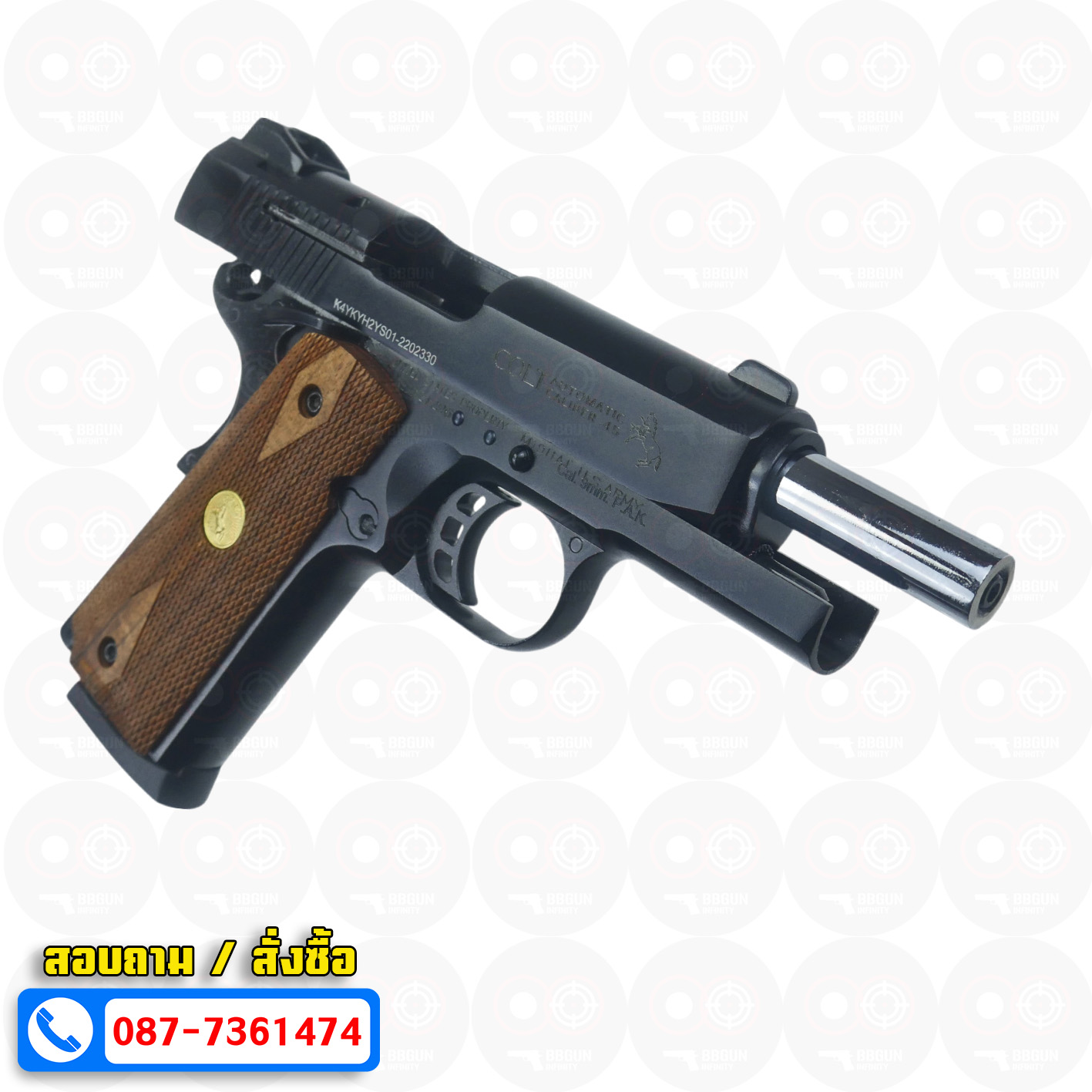 แบลงค์กัน KUZEY M1911 COLT'S DEFENDER SERIES 90 สีดำ 4 นิ้ว ด้ามไม้ Blank Gun
