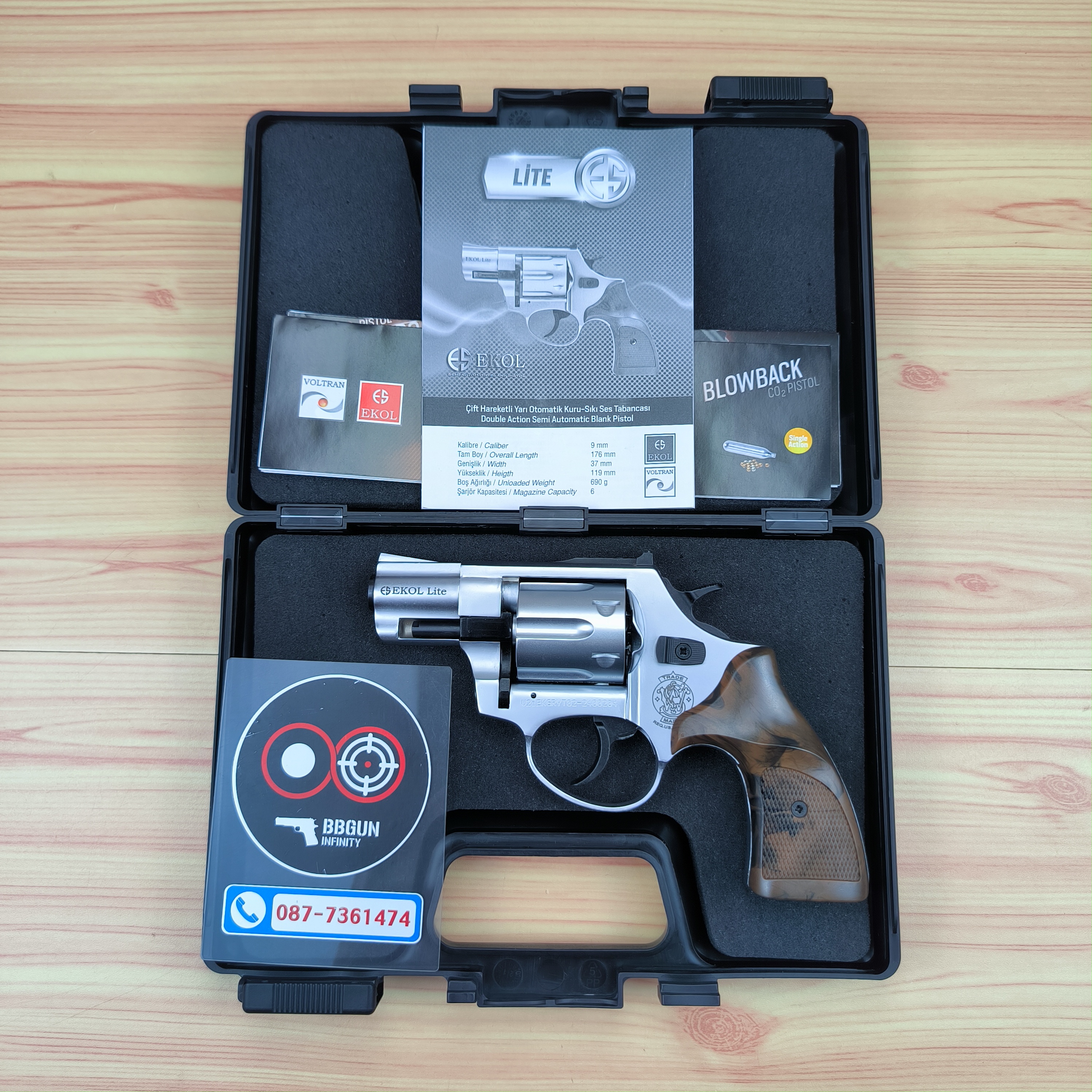 Ekol Lite แบลงค์กัน ลูกโม่ 2 นิ้ว สีเงินด้าน (White) Smith & Wesson blank gun Revolver 2 inch