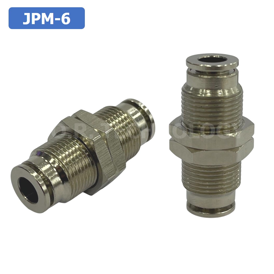 (1ชิ้น) JPM-6 ข้อต่อลม สแตนเลส 2ทาง เกลียวนอก STAINLESS 2 Way Bulkhead Union JPM Pneumatic Air Connector Fitting ข้อต่อลมสแตนเลส สำหรับ สายลม 6x4mm