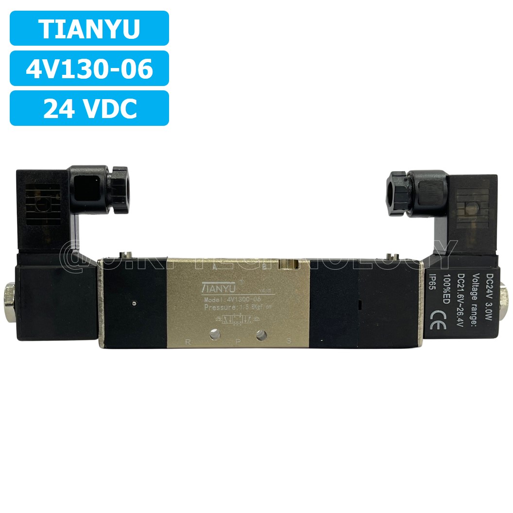 (1ชิ้น) 4V130-06 24VDC โซลินอยด์วาล์ว คอยล์ 2 ข้าง 5/3 Double Coil Solenoid Valve Pneumatic TIANYU โซลินอยด์วาล์วไฟฟ้า โซลินอยลม วาล์วลม กระบอกลม