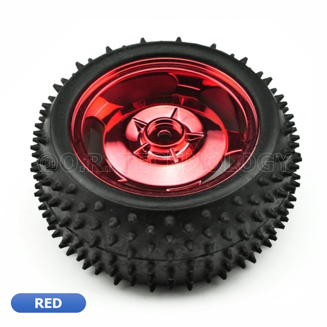 (1ชิ้น 1ล้อ) ND032 ล้อยางวิบากหนาม ล้อหนาม ล้อรถ ล้อรถหุ่นยนต์ ล้อประกอบรถ ล้อรถของเล่น สีแดง ขนาด 85MM Large Robot Smart Car Wheel, หน้ากว้าง 38MM Width Surface (Red)