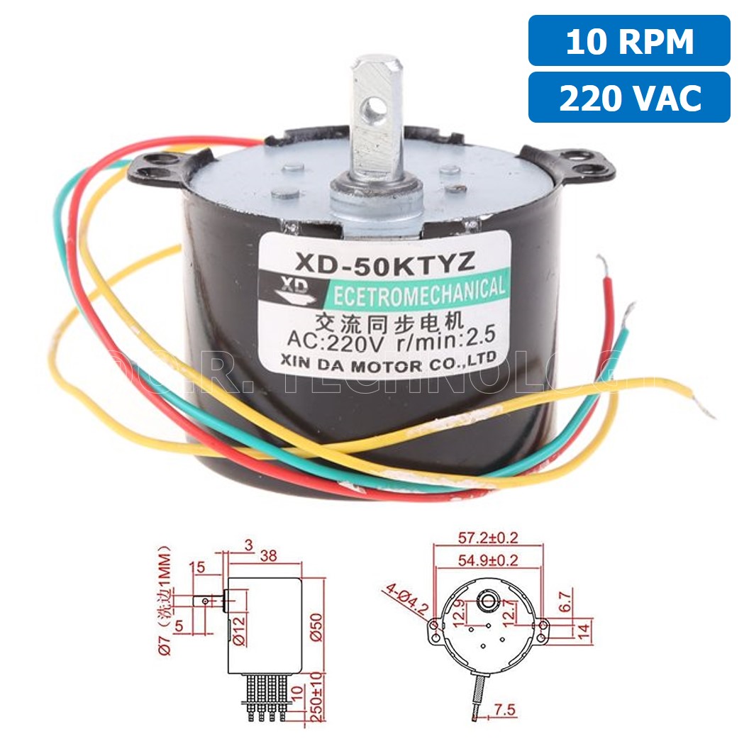 (1ชิ้น) XD50KTYZ-B 10 RPM ซิงโครนัสมอเตอร์ มอเตอร์ไฟฟ้ากระแสสลับ AC Synchronous Gear Motor มอเตอร์ทดเฟือง