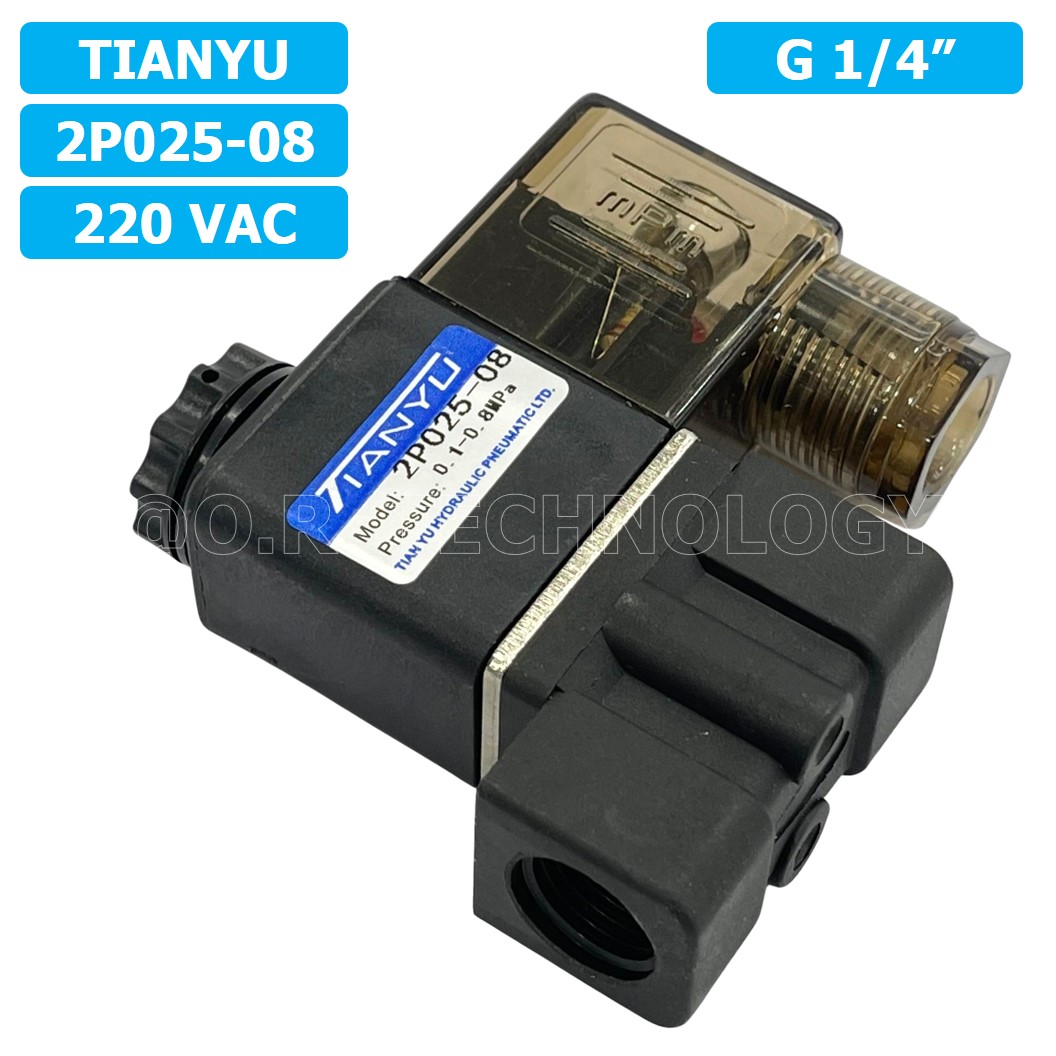 (1ชิ้น) 2P025-08 220VAC โซลินอยด์วาล์ว พลาสติก 2/2 Way Single Coil Solenoid Valve Pneumatic TIANYU โซลินอยด์ลม วาล์วลม