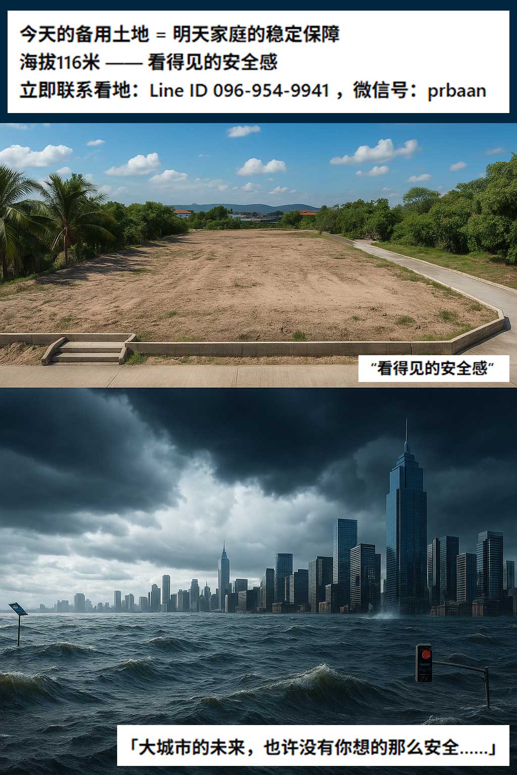 对比图：城市洪水与高海拔安全土地