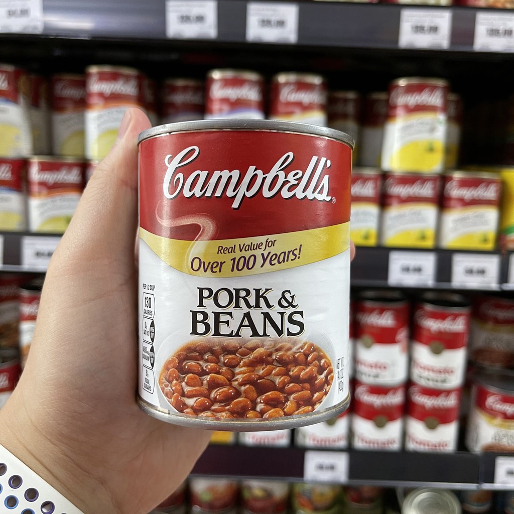 แคมเบลล์ ถั่วและเนื้อหมูในซอสมะเขือเทศ น้ำหนักสุทธิ 420 กรัม Campbell's Pork & Beans in Tomato Sauce Total Weight 400 g.